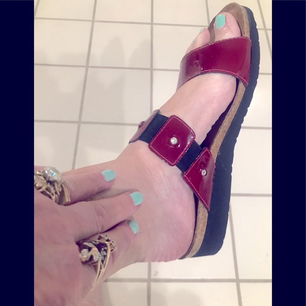 Naot Ashley Slide Sandal Red Patent Rhinestones 40